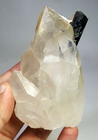 271 grams Black Tourmaline On Cathedral Quartz Crystal Specimen 2