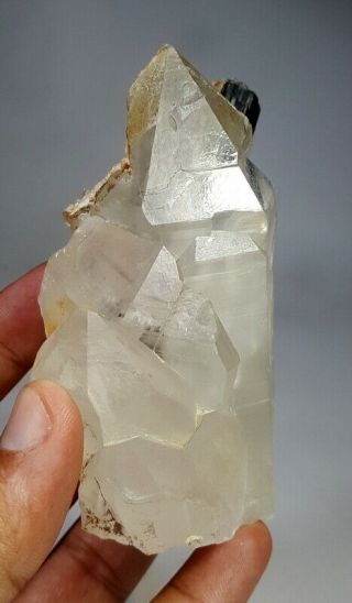 271 grams Black Tourmaline On Cathedral Quartz Crystal Specimen 3