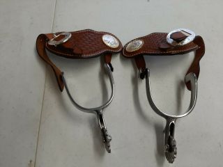 Engraved Spurs With Leather Straps Vintage Floral Horse Tack Rodeo Look