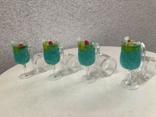 Vintage Lucite Napkin Rings Set 4 Cocktail Glass Blue Cherry 3”