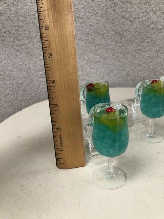 Vintage Lucite Napkin Rings Set 4 Cocktail Glass Blue Cherry 3” 6