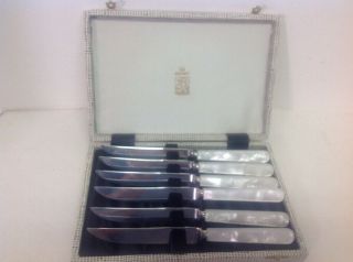 Kirk & Matz Set Of 6 Mother Of Pearl Handle Steak Knives Sheffield With Case