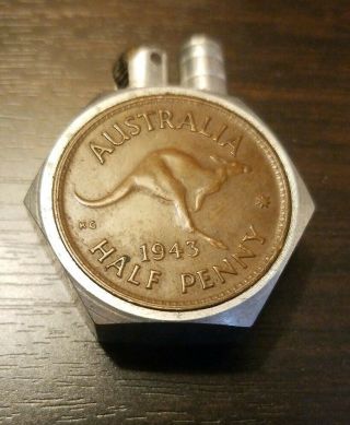 Vintage 1943 Australia Half Penny Coin Unique Bolts/nut Trench Art Lighter Rare