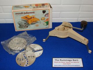 Vintage Mouli Julienne Rotary Kitchen Rotary Shredder Slicer Grater - 5 Discs