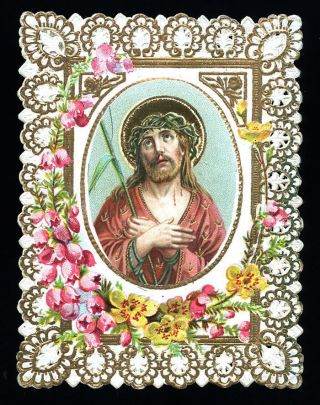 Old Holy Card Lace Canivet Merlettato Ecce Homo 3