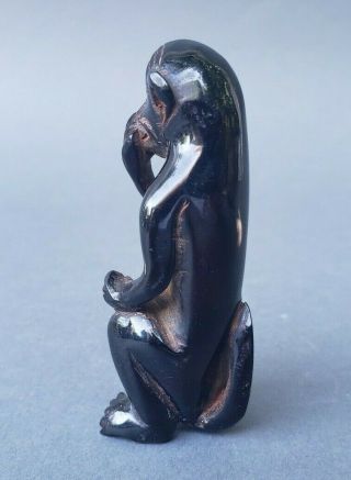 Chinese Hong Kong Black Cherry Amber Bakelite Carved Figure Monkey 2