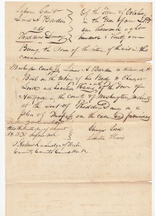 1831 Washington County York Supreme Court Document - Ebenezer Lord