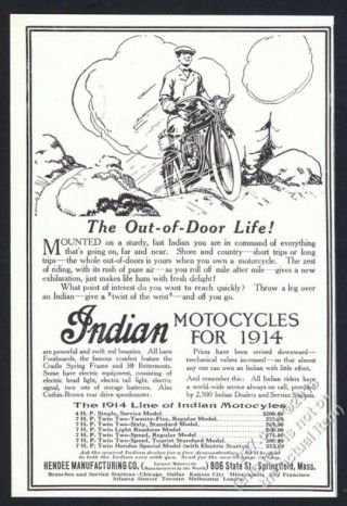 1914 Indian Motorcycle Illustrated Vintage Print Ad