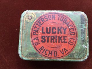 Antique Patterson Lucky Strike Cut Plug Fragrant Delicious Tin Litho Tobacco Can