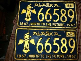 Matching Plates - 1966 1967 Alaska License Plates,  Vintage,  66589