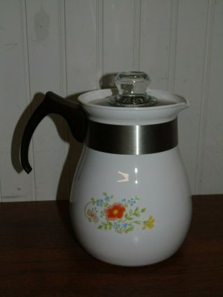 Vintage Corning Ware Stove Top Coffee Pot P - 166 Wildflower 6 Cup Percolator Euc