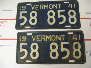 1941 41 Vermont Vt License Plate Pair 58858