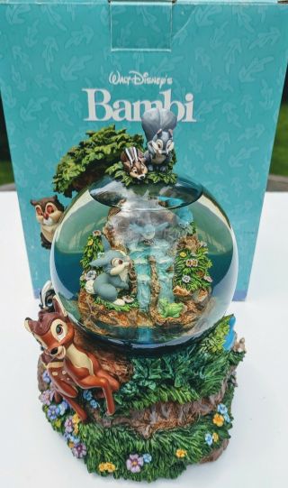 Disney Store Bambi & Friends Musical Waterfall Snow Globe April Showers W/ Box