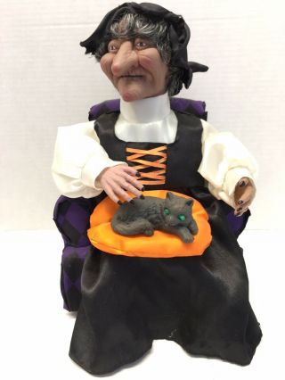 Gemmy Halloween Factory Witch With Cat Animatronic 1995 Vintage