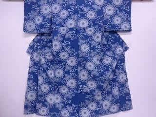 69183 Japanese Kimono / Antique Yukata / Flower & Arabesque