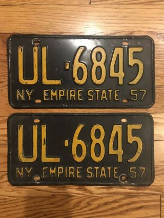 1957 York License Plate Pair Ul - 6845 - Vintage