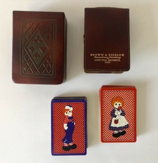 Raggedy Ann And Andy Playing Card Decks Brown & Bigelow Leather Bound Hallmark