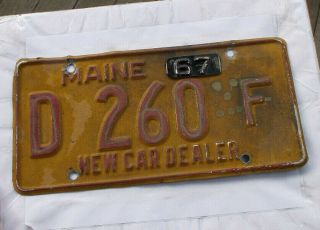 Rare Vintage 1967 Maine Car Dealer License Plate Auto Tag Removeable Date Nr