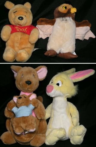 Set Of 4 Plush Disney Winnie The Pooh Rabbit Kanga Owl Vintage 90s Stuffed Toys