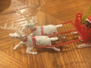 Vintage Plastic Santa Clause And Sleigh With Reindeer. 3