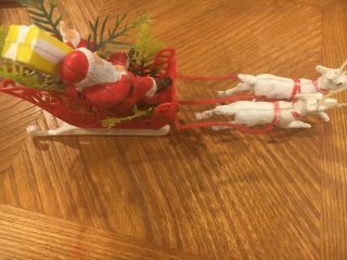 Vintage Plastic Santa Clause And Sleigh With Reindeer. 4