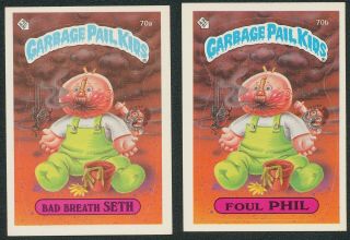 1985 Garbage Pail Kids Gpk Bad Breath Seth & Foul Phil Os2 Sticker 70a & 70b Nm,