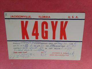 Jacksonville,  Florida - Jackson B.  Rich - K4gyk - 1956 - Qsl