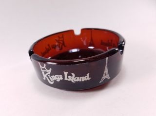 Vintage Kings Island Eiffel Tower Dark Ruby Red Glass Round Ashtray Amusement