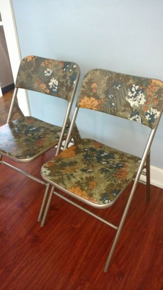 Samsonite Vintage Metal Folding Chairs Set of 2 Hippie Groovy flowers 2
