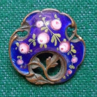 Pretty Antique 19th Century Victorian Blue Enamel Button Flowers Roses