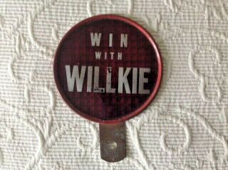 Win With Willkie License Plate Attachment Reflector 1940 Presidential Campaign