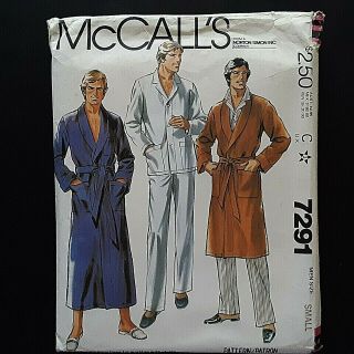 Mccalls 7291 80s Size Small Uncut Mens Pajamas And Robe (in Two Lengths)