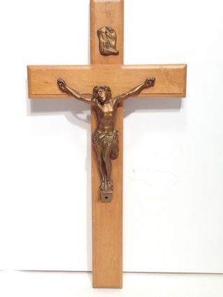 Vintage Large Wood And Metal Wall Hanging Cross Crucifix 16 " X 8.  5 "