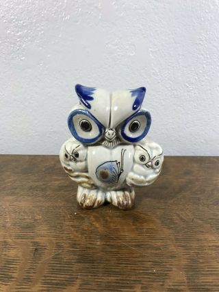 Vintage Ken Edwards Mexican Tonala Blue & White Owl