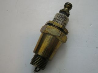 Antique Brass & Porcelain Asko 18mm Spark Plug Patent 8 - 25 - 1919 & 10 - 27 - 1921