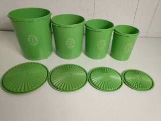 Vintage Tupperware Set Of 4 Apple Green Servalier Nesting Canisters With Lids