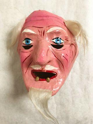 Vintage Paper Mache Scary Old Man Halloween Carnival Witch Parade Head Mask 7.  5 "