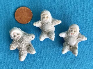Antique Miniature Bisque Snowbaby Snow Baby Babies Figures 3 1.  25 Inch