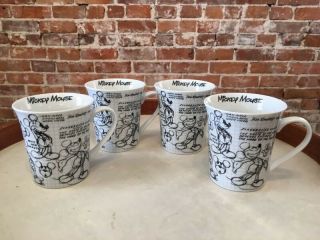2008 Walt Disney Mickey Mouse Sketch Book Coffee Cups Tea Mugs Set/4
