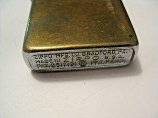 OLD VINTAGE ZIPPO LIGHTER PAT.  PEND.  2517191 EARLY ZIPPO YEARS 1950 - 1977 6