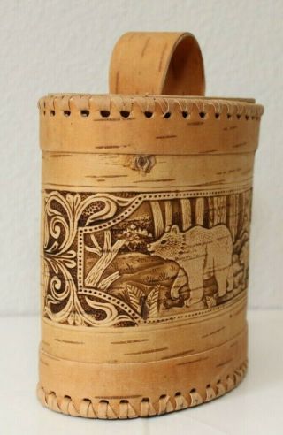 Vintage “Bears’ Wooden Kitchen Storage Beresta Birch Bark Box Made in Russia 5