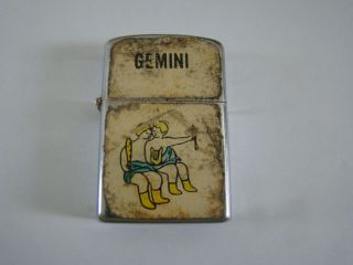 Vintage Flip Top Zodiac Sign Lighter Gemini - Made In Japan - Sparks 251605