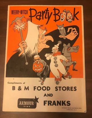Halloween Weeny - Witch Party Book,  B & M Food Stores & Armour Franks 1952,  Masks