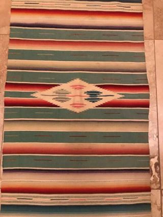 Vintage Mexican Serape Saltillo Wool Blanket Fringe 1940s - 1950s - 36” X 17” 2