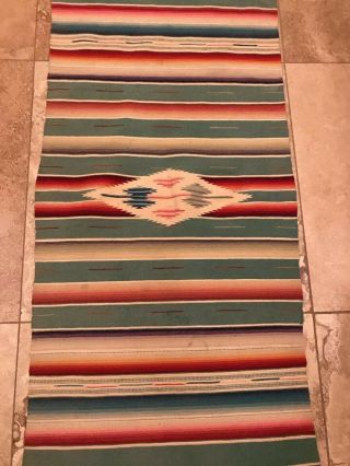 Vintage Mexican Serape Saltillo Wool Blanket Fringe 1940s - 1950s - 36” X 17” 3