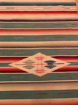 Vintage Mexican Serape Saltillo Wool Blanket Fringe 1940s - 1950s - 36” X 17” 4