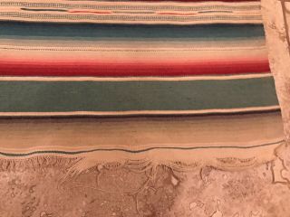 Vintage Mexican Serape Saltillo Wool Blanket Fringe 1940s - 1950s - 36” X 17” 5