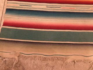 Vintage Mexican Serape Saltillo Wool Blanket Fringe 1940s - 1950s - 36” X 17” 6