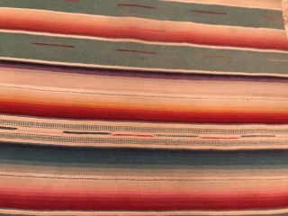 Vintage Mexican Serape Saltillo Wool Blanket Fringe 1940s - 1950s - 36” X 17” 7