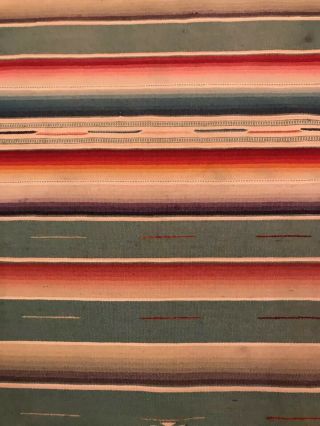 Vintage Mexican Serape Saltillo Wool Blanket Fringe 1940s - 1950s - 36” X 17” 8